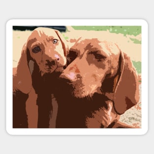 Viszla Mother And Puppy Portrait Abstract Sticker